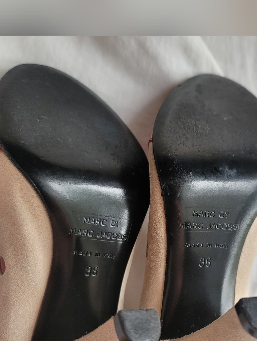 Marc by Marc Jacobs Beige Suede Heels with Red Polka Dots - Picture 12 of 13